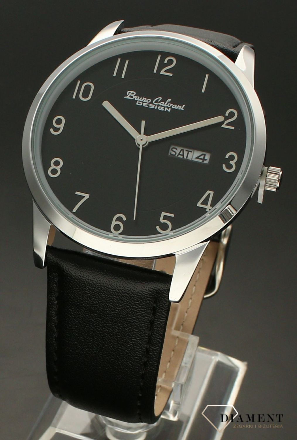 Zegarek męski Bruno Calvani na czarnym pasku BC2528 SILVER czarny pasek.jpg